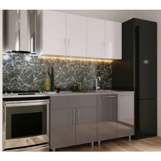 Bucatarie Bafimob Mini 1.6 m (MDF High Gloss), Alb/Gri