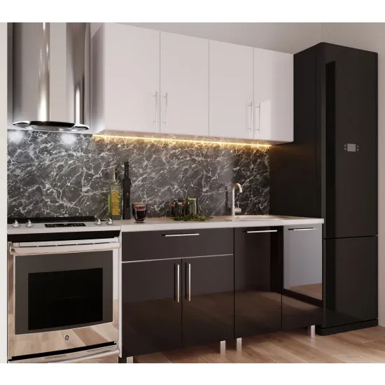 Bucatarie Bafimob Mini 1.6 m (MDF High Gloss), Alb/Negru
