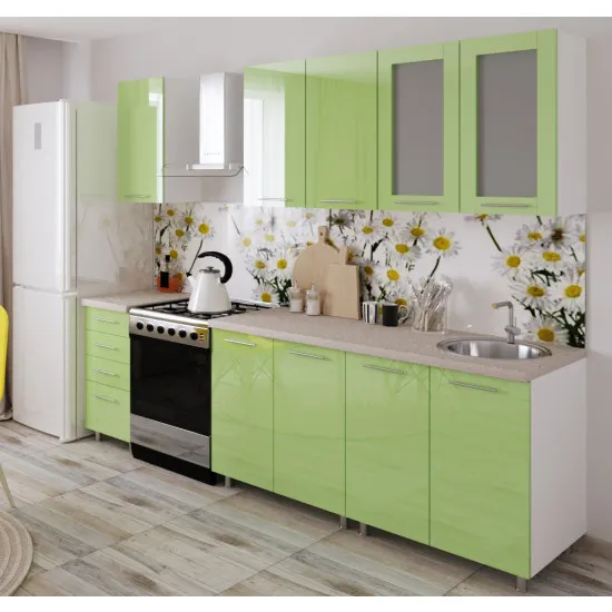 Bucatarie Bafimob Elena 1.6 m (MDF High Gloss), Verde deschis