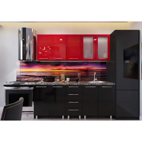 Bucatarie Bafimob Elena 1.6 m (MDF High Gloss), Roșu/Negru