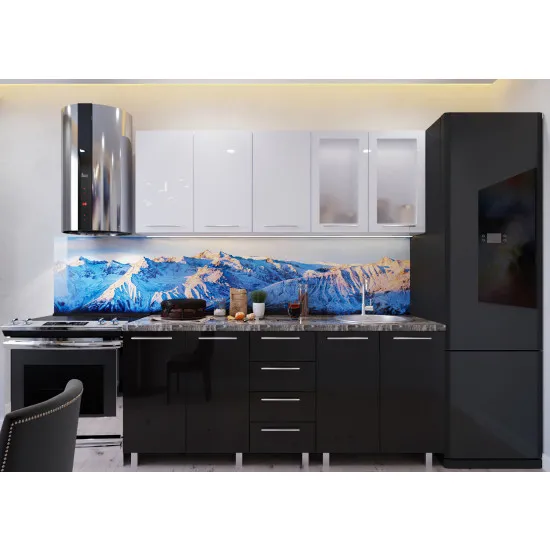 Bucatarie Bafimob Elena 1.8 m (MDF High Gloss), Alb/Negru