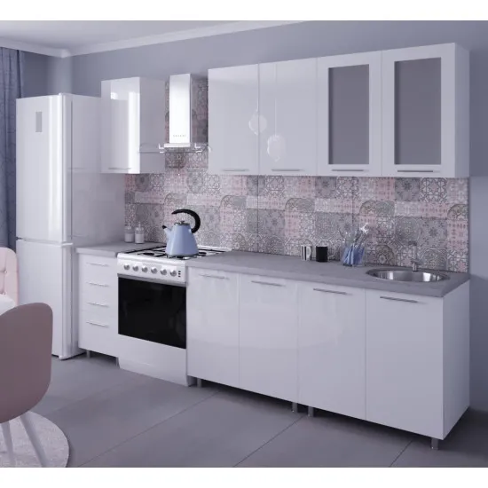 Bucatarie Bafimob Elena 2.0 m (MDF High Gloss), Alb