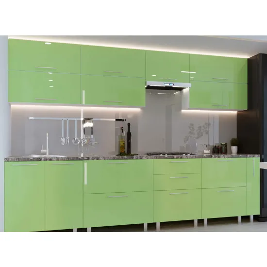 Bucatarie BS Quadro 3.0 m (MDF High Gloss) ящики укомплектованы направляющими без доводчиков, Verde deschis