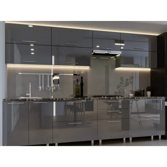 Bucatarie Bafimob Quadro 3.0 m (MDF High Gloss), Gray