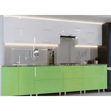 Bucatarie BS Quadro 3.0 m (MDF High Gloss) sertare cu bile si amortizare, Alb/Verde deschis