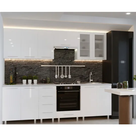 Bucatarie Bafimob Iulia 2.6 m (MDF High Gloss), Alb