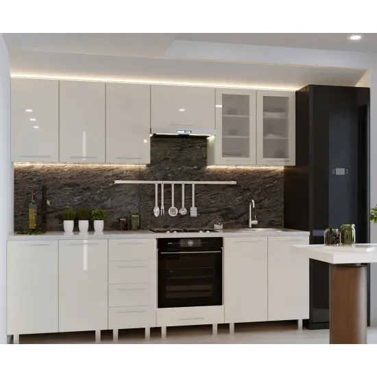 Bucatarie Bafimob Iulia 2.6 m (MDF High Gloss), Bej