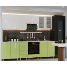 Bucatarie BS Iulia 2.6 m (MDF High Gloss), Bej/Verde deschis