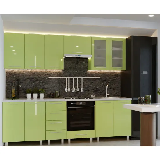 Bucatarie Bafimob Iulia 2.6 m (MDF High Gloss), Verde deschis