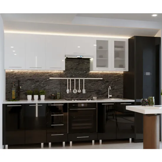 Bucatarie Bafimob Iulia 2.6 m (MDF High Gloss), Alb/Negru