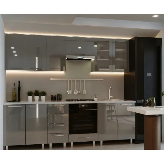 Bucatarie Bafimob Iulia 2.6 m (MDF High Gloss), Gray