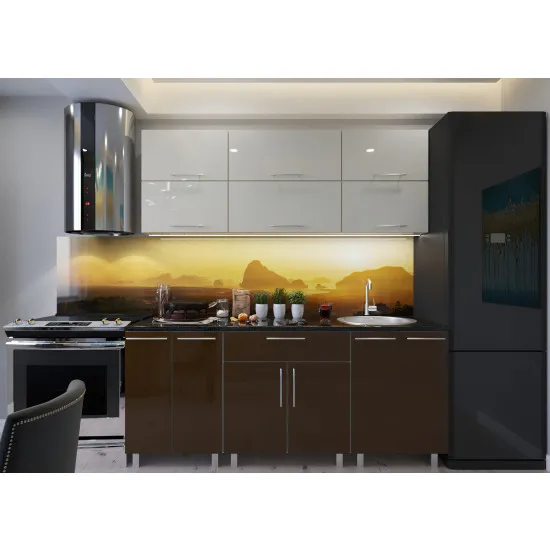 Bucatarie Bafimob Modern 1.8 m (MDF High Gloss) (fara sticla), Bej/Cafeniu