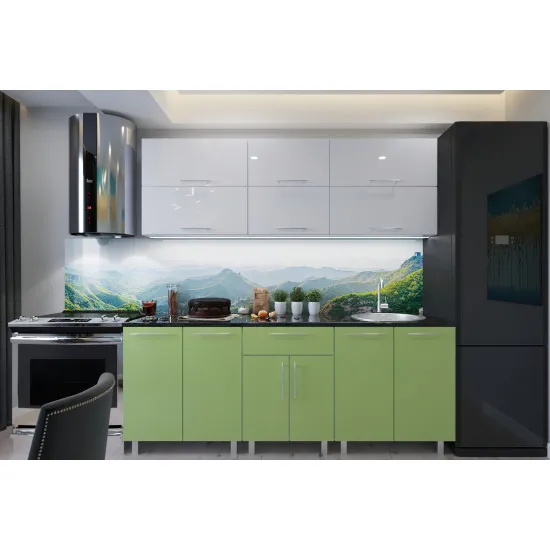 Bucatarie Bafimob Modern 1.8 m (MDF High Gloss) (fara sticla), Alb/Verde deschis