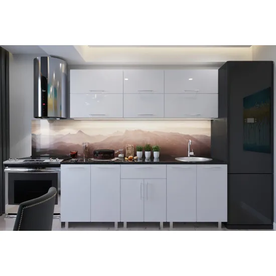 Bucatarie Bafimob Modern 1.8 m (MDF High Gloss) (fara sticla), Alb