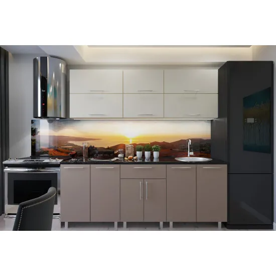 Bucatarie Bafimob Modern 1.8 m (MDF High Gloss) (fara sticla), Bej mat/Cappuccino mat