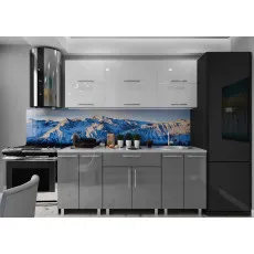 Bucatarie BS Modern 2.0 m (MDF High Gloss) (fara sticla), Alb/Gri