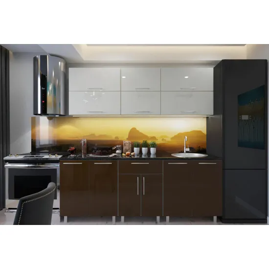 Bucatarie Bafimob Modern 2.0 m (MDF High Gloss) (fara sticla), Bej/Cafeniu