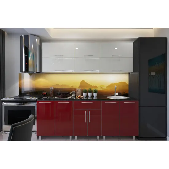 Bucatarie Bafimob Modern 2.2 m (MDF High Gloss) (fara sticla), Bej/Bordo