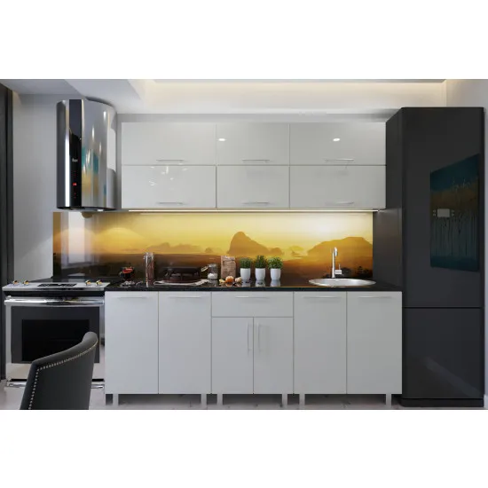 Bucatarie Bafimob Modern 2.4 m (MDF High Gloss) (fara sticla), Bej