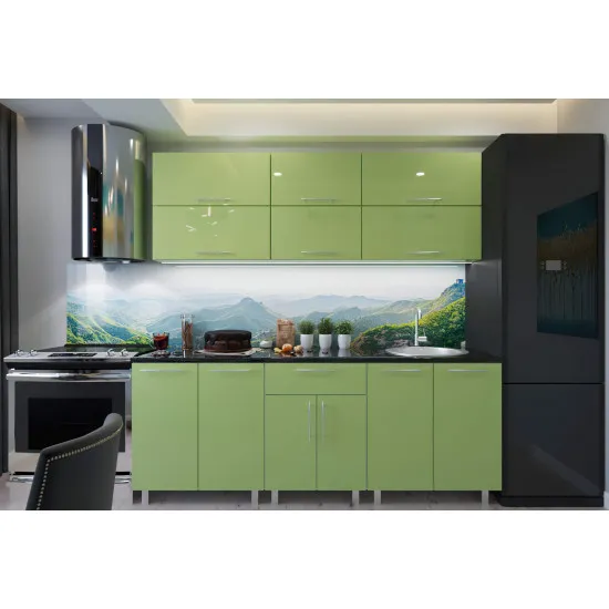 Bucatarie Bafimob Modern 2.4 m (MDF High Gloss) (fara sticla), Verde deschis