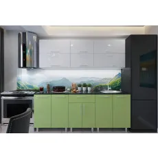 Bucatarie BS Modern 2.4 m (MDF High Gloss) (fara sticla), Alb/Verde deschis