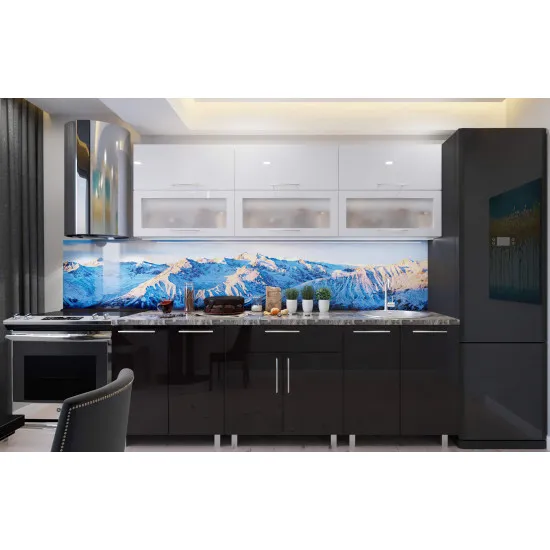 Bucatarie Bafimob Modern 1.8 m (MDF High Gloss) (sticla), Alb/Negru