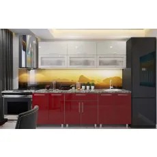 Bucatarie BS Modern 1.8 m (MDF High Gloss) (sticla), Bej/Bordo