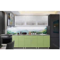 Bucatarie BS Modern 2.0 m (MDF High Gloss) (sticla), Alb/Verde deschis