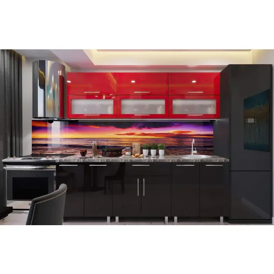 Bucatarie Bafimob Modern 2.0 m (MDF High Gloss) (sticla), Roșu/Negru