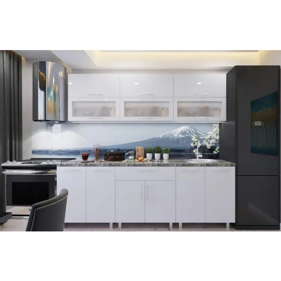 Bucatarie Bafimob Modern 2.0 m (MDF High Gloss) (sticla), Alb
