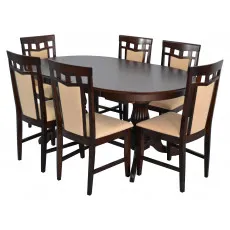 Set de mobilă Eva Masa HV-33V Chocolate + 6 scaune DEPPA R (Chocolate, F-787 Beige)