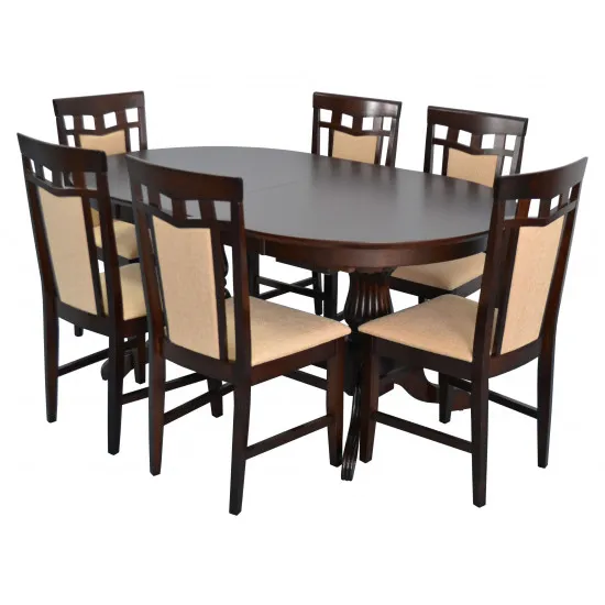 Set de mobilă Eva Masa HV-33V Chocolate + 6 scaune DEPPA R (Chocolate, F-787 Beige)