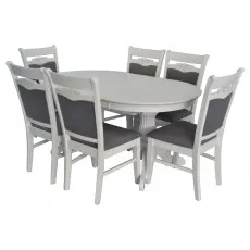 Set de mobilă Eva Masa HV-33V White + 6 scaune HV-3167 (White, NV-10WP Grey)