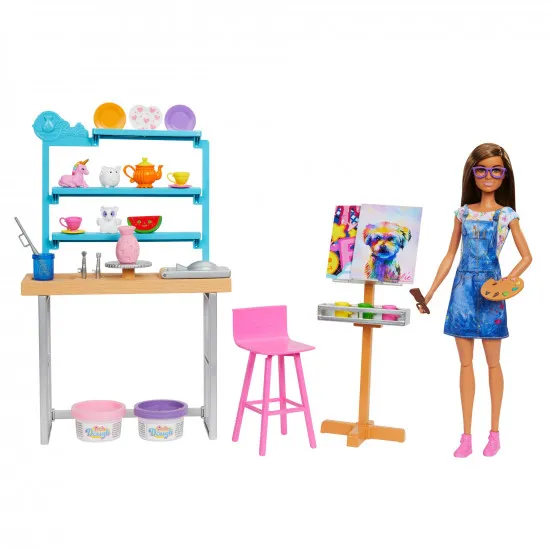 Barbie HCM85 Papusa Relax and Create Art Studio, 29 cm