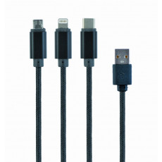Cablu Cablexpert USB 2.0/Micro USB, Type-C, Lighting, Black (CC-USB2-AM31-1M)