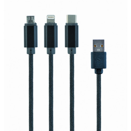 Cablu Cablexpert USB 2.0/Micro USB, Type-C, Lighting, Black (CC-USB2-AM31-1M)