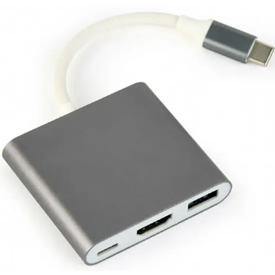 Видеоадаптер Cablexpert USB-C (M) x USB-C (F)/XHDMI (F) x USB A (F), Silver (A-CM-HDMIF-02-SG)