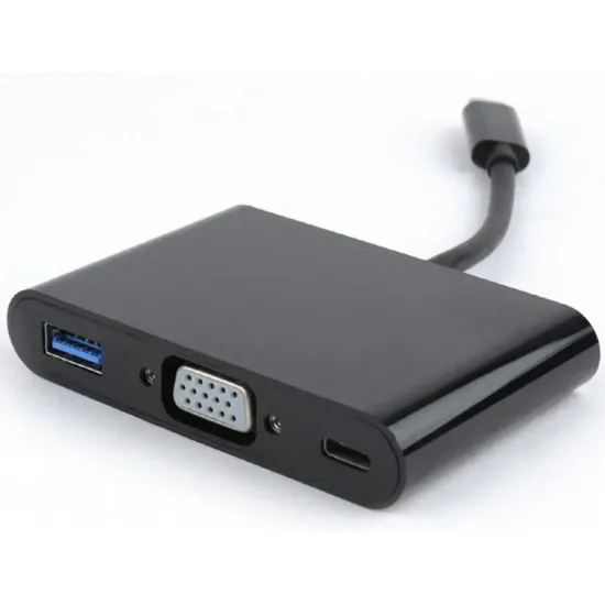 Adaptor video Cablexpert USB Type-C (M)/USB Type-C (F)USB-AF+ VGA (F), Black (A-CM-VGA3in1-01)