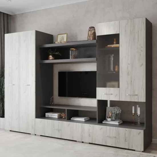 Living ML-Mobila ML-1 v1 (280 cm), Anthracite / Oak craft white