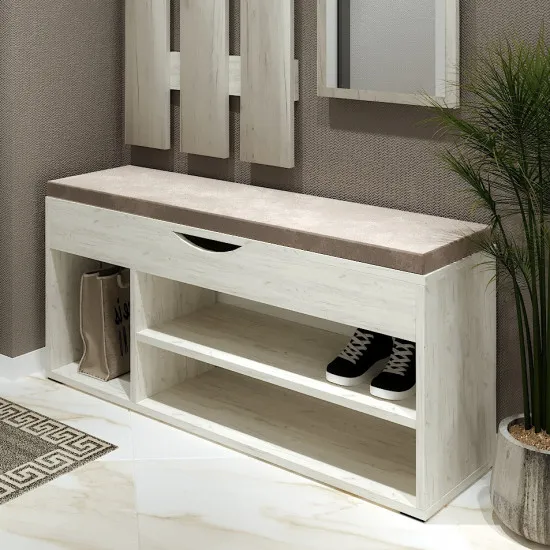 Tumbă pentru încălțăminte ML-Mobila ML-6 (105,5 cm), Stejar craft alb