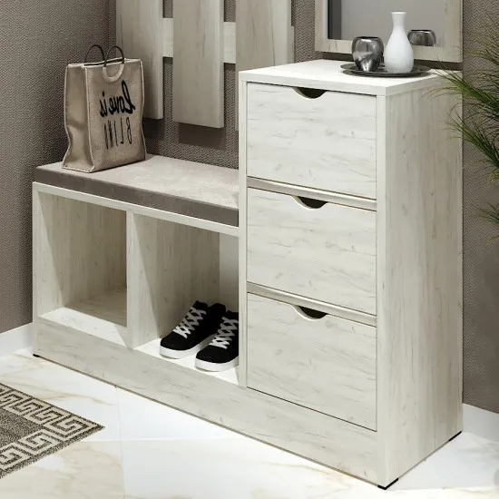 Tumbă pentru încălțăminte ML-Mobila ML-7 (97,4 cm), Stejar craft alb