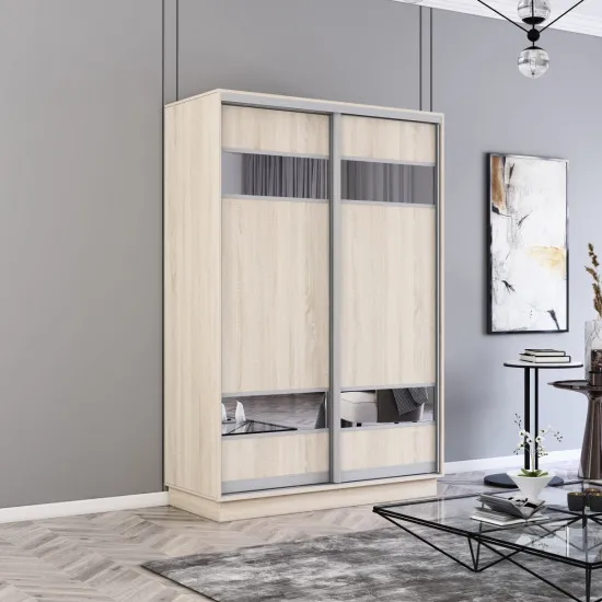 Шкаф купе Mobildor Fox (110x220) раздвижные двери ДСП с зеркальными элементами, Sonoma