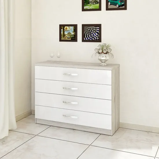 Комод PS KХ-120 (120 см) с 4 ящиками, Corton Stejar/Alb