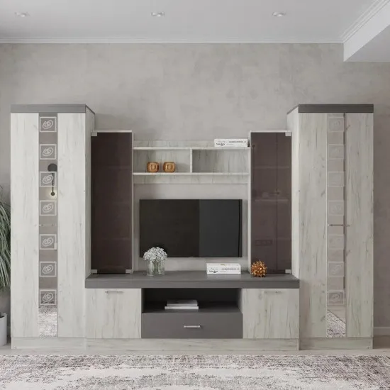 Гостиная ML-Mobila ML-6 v1 (290 см), Дуб крафт белый / Антрацит