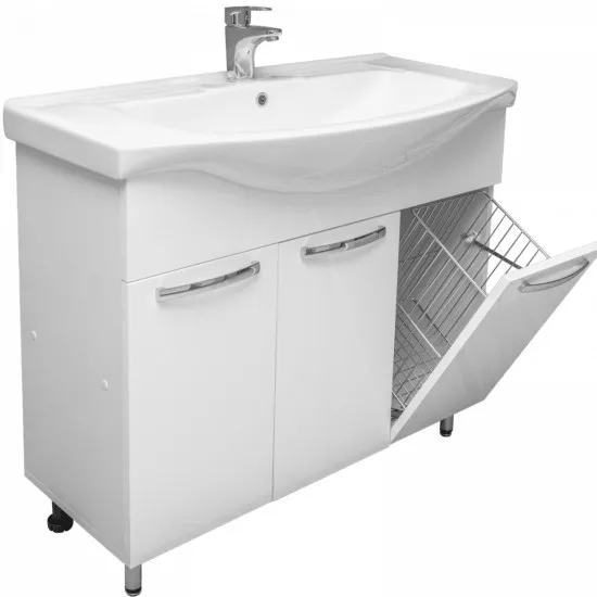 Dulap cu lavoar Mashtab Agat (Basic) 90 cm cu cos pentru rufe, White
