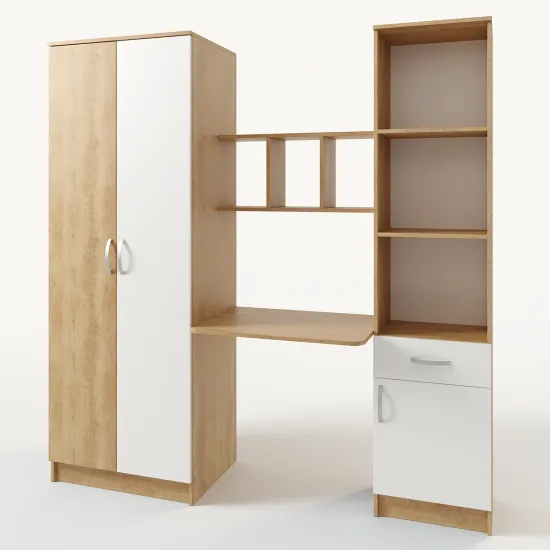 Masă calculator ML-Mobila Junior 3, Stejar auriu/ Alb