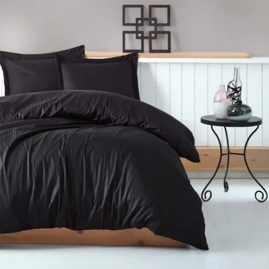 Lenjerie de pat Cottony Stripe Satin Black (2 persoane/Satin de Lux)