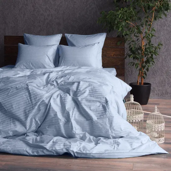 Постельное бельё Cottony Stripe Satin Light Blue (двуспальный/Satin de Lux)