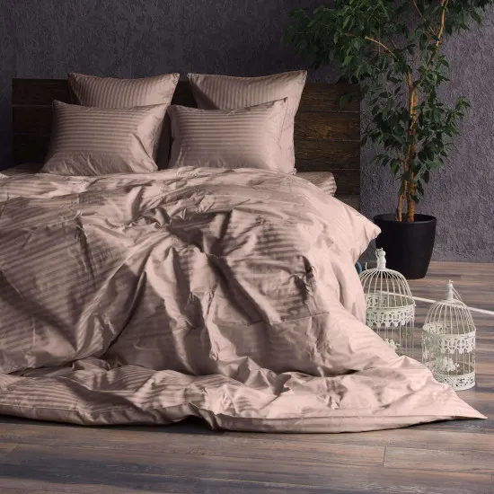 Постельное бельё Cottony Stripe Satin Light Brown (двуспальный/Satin de Lux)