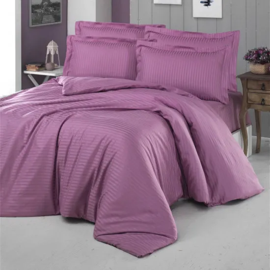 Lenjerie de pat Cottony Stripe Satin Lila (2 persoane EURO/Satin de Lux)